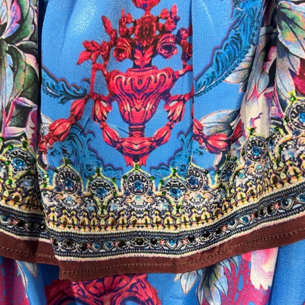 NWT Boston Proper Embellished Blue w/Pink Floral Maxi Dress w/Belt Camilla Vibe - Picture 8 of 16